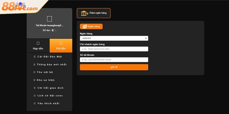 Thực hiện thao tác rút tiền 88aa đơn giản, nhanh gọn chỉ trong vài bước